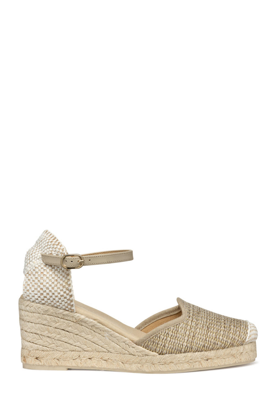 Geox Women Mink Ankle Buckle Wedge Heel Braided Leather Espadrille D55NGE01106C6738 | Derimod