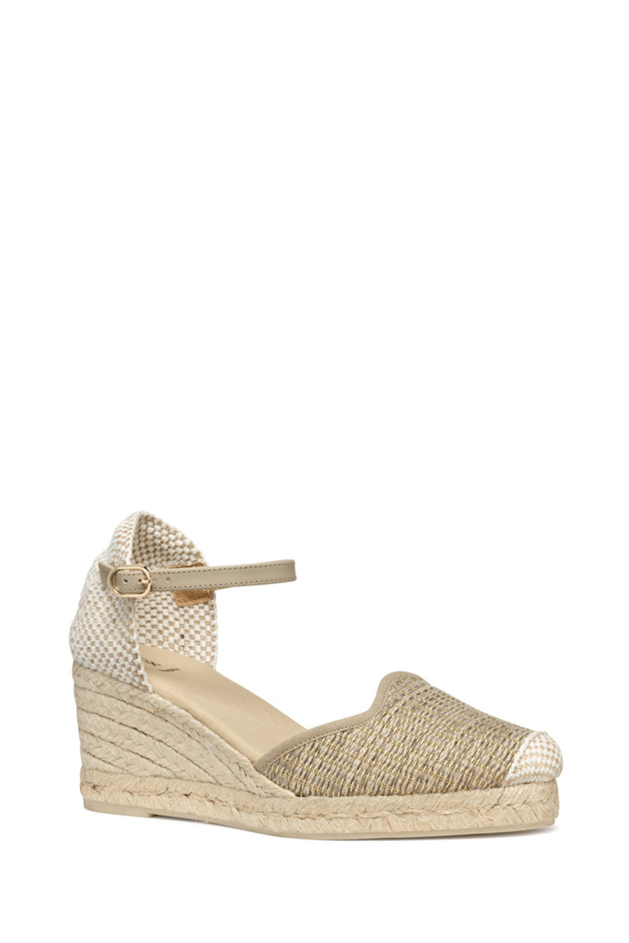 Geox Women Mink Ankle Buckle Wedge Heel Braided Leather Espadrille