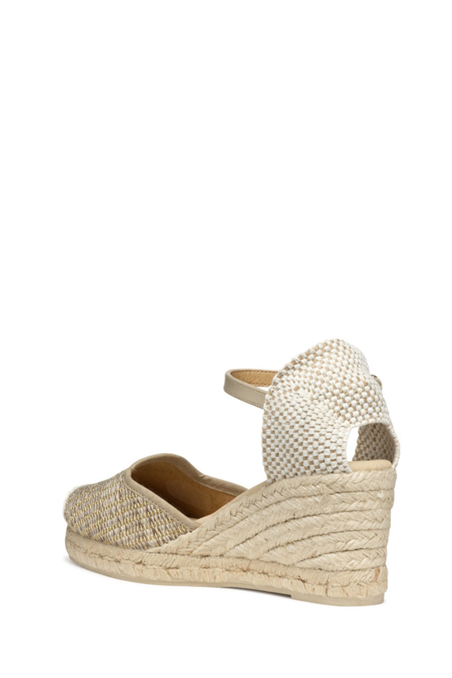 Geox Women Mink Ankle Buckle Wedge Heel Braided Leather Espadrille