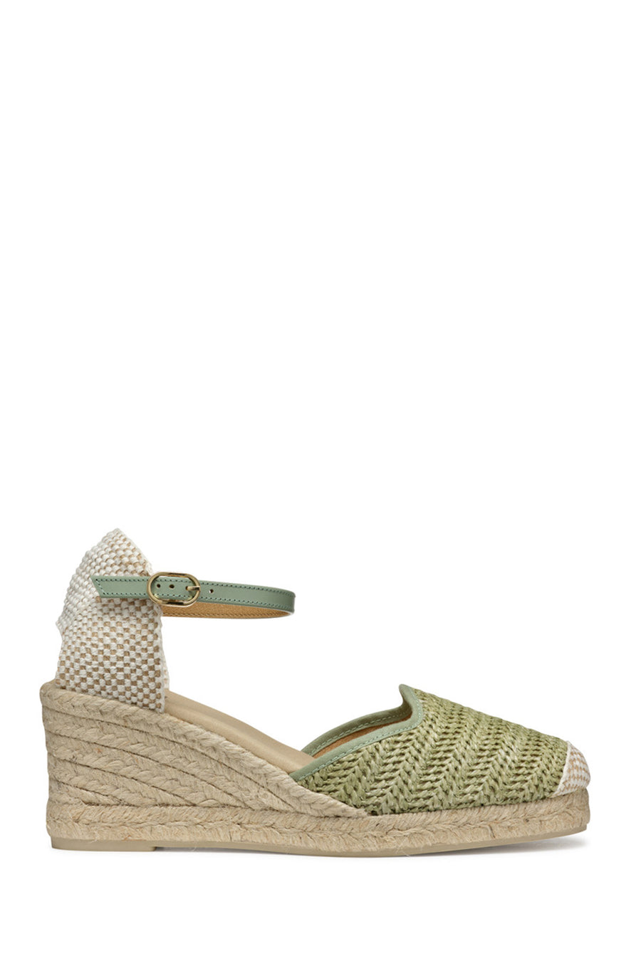 Geox Women Green Gelsa Low Ankle Buckle Wedge Heel Braided Leather Espadrille D55NGE02MLMC3002 | Derimod