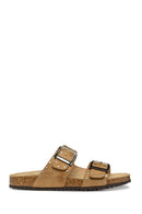 Geox Women Beige Brionia R Double Buckle Suede Leather Slippers | Derimod