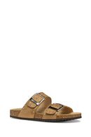 Geox Women Beige Brionia R Double Buckle Suede Leather Slippers | Derimod