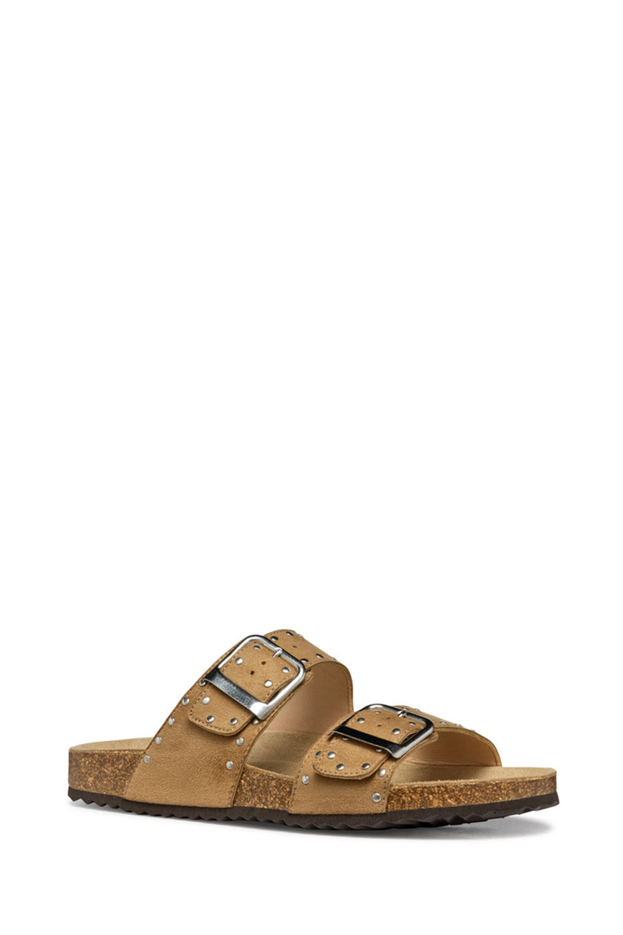 Geox Women Beige Brionia R Double Buckle Suede Leather Slippers