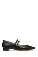 Geox Women Black Giselda15 Double Buckle Leather Ballet Flat | Derimod