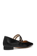 Geox Women Black Giselda15 Double Buckle Leather Ballet Flat | Derimod