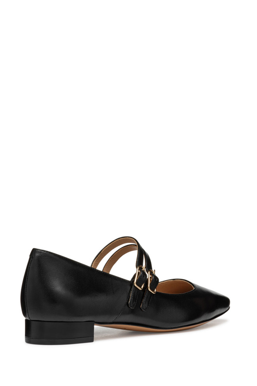 Geox Women Black Giselda15 Double Buckle Leather Ballet Flat