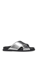 Geox Women Silver Adelash Metallic Leather Slippers | Derimod