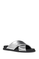 Geox Women Silver Adelash Metallic Leather Slippers | Derimod