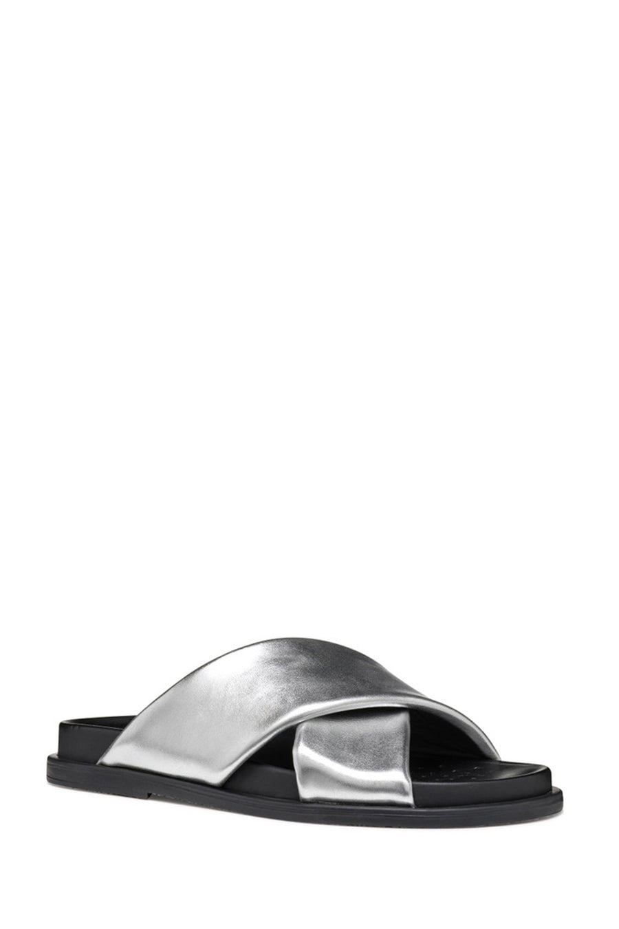 Geox Women Silver Adelash Metallic Leather Slippers