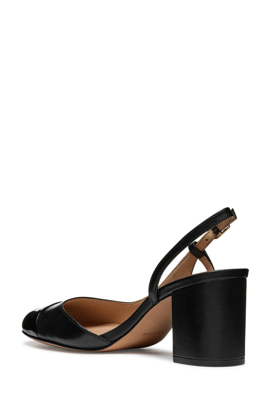 Geox Women Black Virnilisa 65 Open Back Thick Heel Leather Shoe