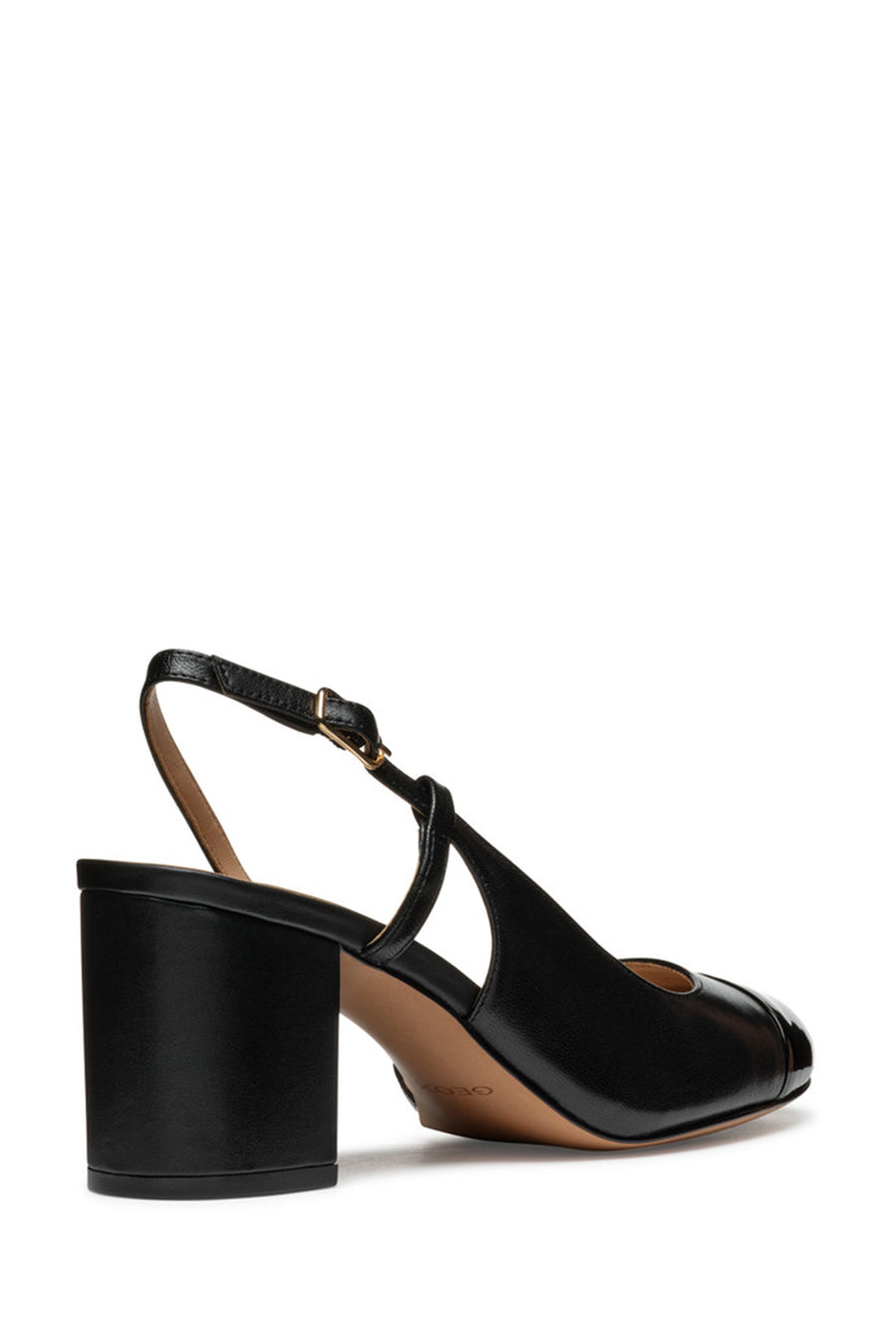 Geox Women Black Virnilisa 65 Open Back Thick Heel Leather Shoe