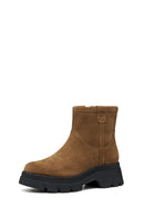 Geox Women Tan D Pluette Zippered Thick Sole Suede Leather Boots | Derimod