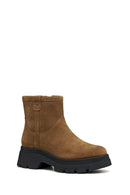 Geox Women Tan D Pluette Zippered Thick Sole Suede Leather Boots | Derimod