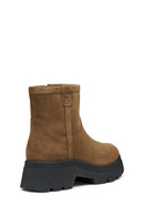 Geox Women Tan D Pluette Zippered Thick Sole Suede Leather Boots | Derimod