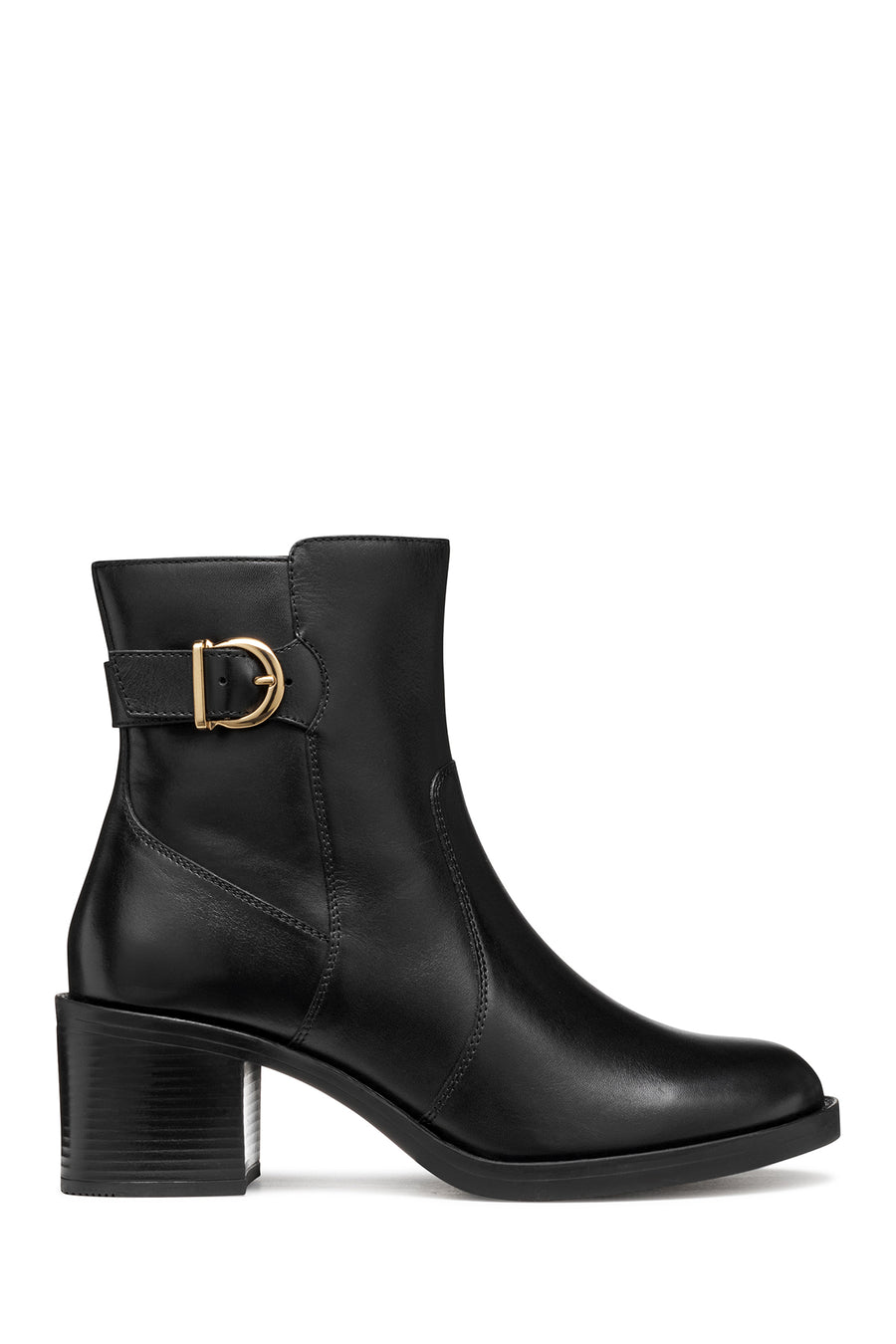 Geox Women Black D Serılda 60 A - Smo.Lea Buckled Zippered Heeled Leather Boot D56XXA00043C9999 | Derimod