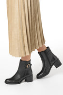 Geox Women Black D Serılda 60 A - Smo.Lea Buckled Zippered Heeled Leather Boot | Derimod