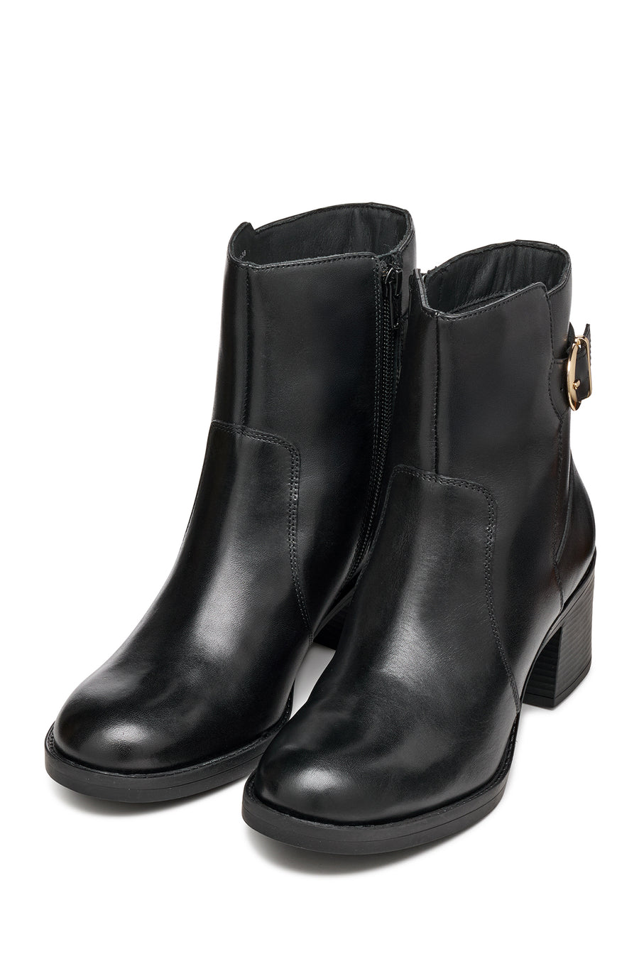 Geox Women Black D Serılda 60 A - Smo.Lea Buckled Zippered Heeled Leather Boot