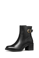 Geox Women Black D Serılda 60 A - Smo.Lea Buckled Zippered Heeled Leather Boot | Derimod