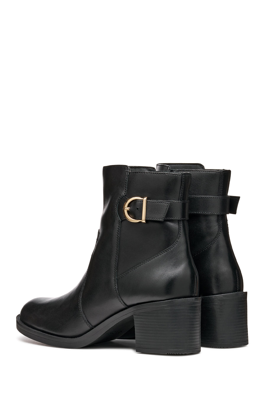 Geox Women Black D Serılda 60 A - Smo.Lea Buckled Zippered Heeled Leather Boot
