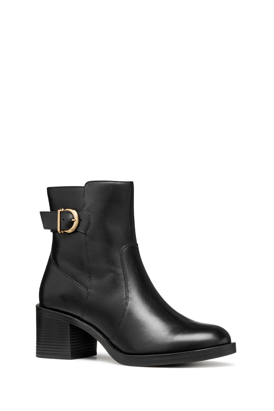 Geox Women Black D Serılda 60 A - Smo.Lea Buckled Zippered Heeled Leather Boot