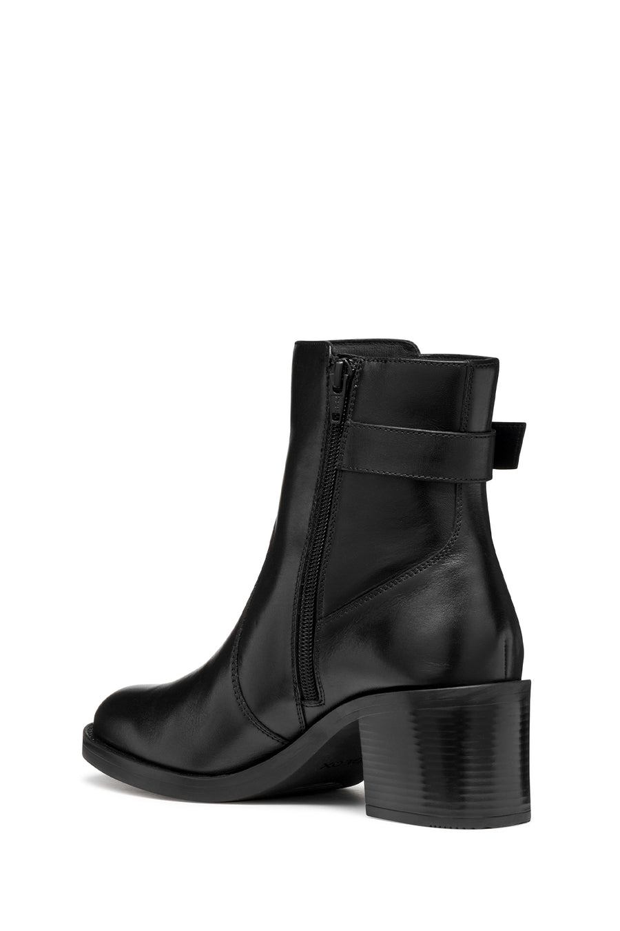 Geox Women Black D Serılda 60 A - Smo.Lea Buckled Zippered Heeled Leather Boot