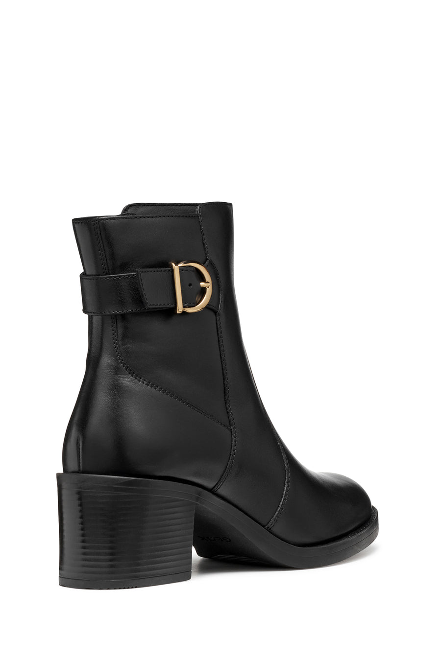 Geox Women Black D Serılda 60 A - Smo.Lea Buckled Zippered Heeled Leather Boot