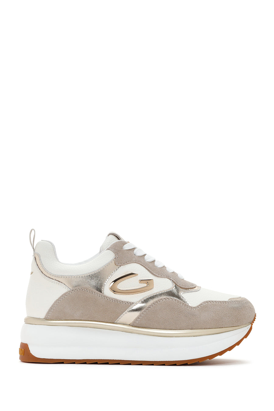 Alberto Guardiani Women's Beige Gold Louise Thick Sole Leather Sneaker G03G100009 | Derimod