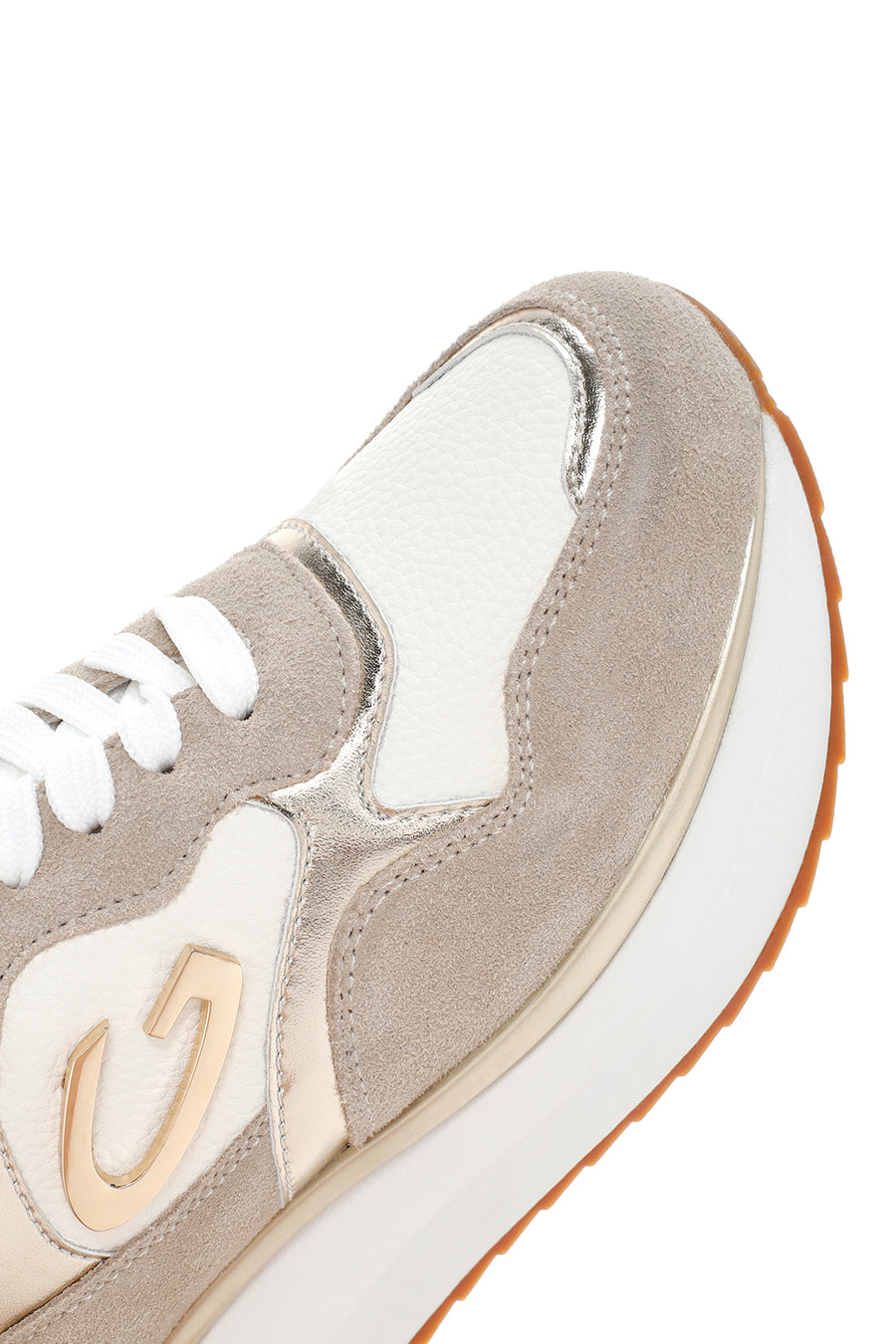 Alberto Guardiani Women's Beige Gold Louise Thick Sole Leather Sneaker