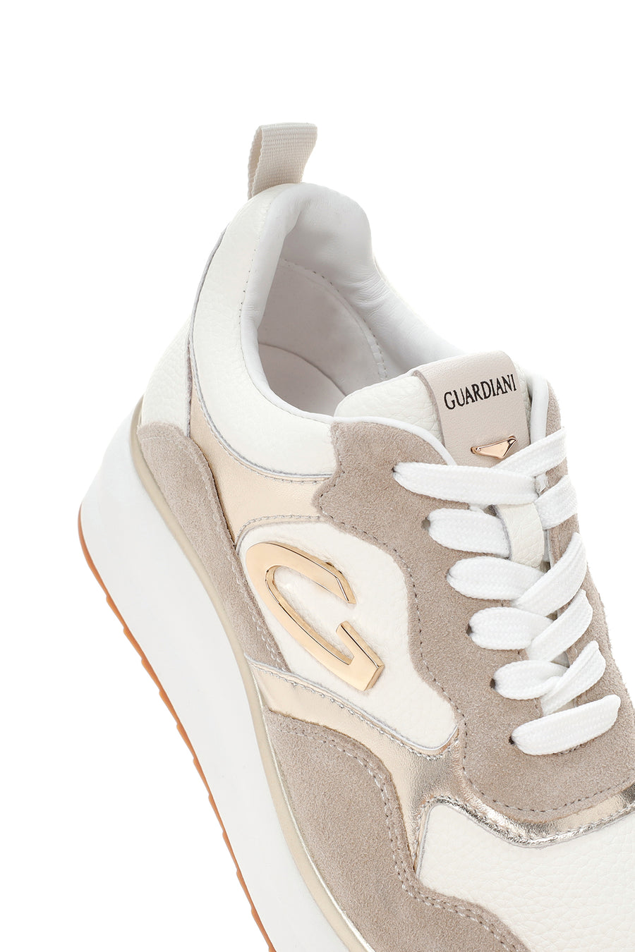 Alberto Guardiani Women's Beige Gold Louise Thick Sole Leather Sneaker