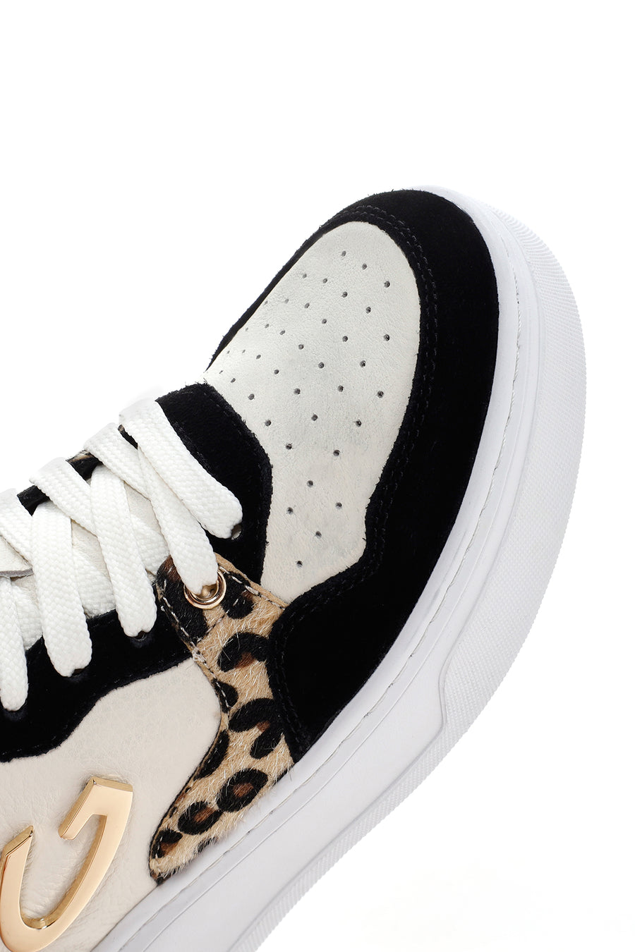 Alberto Guardiani Kadın Siyah Beyaz Leopar Deri Kalın Tabanlı Bilekli Sneaker
