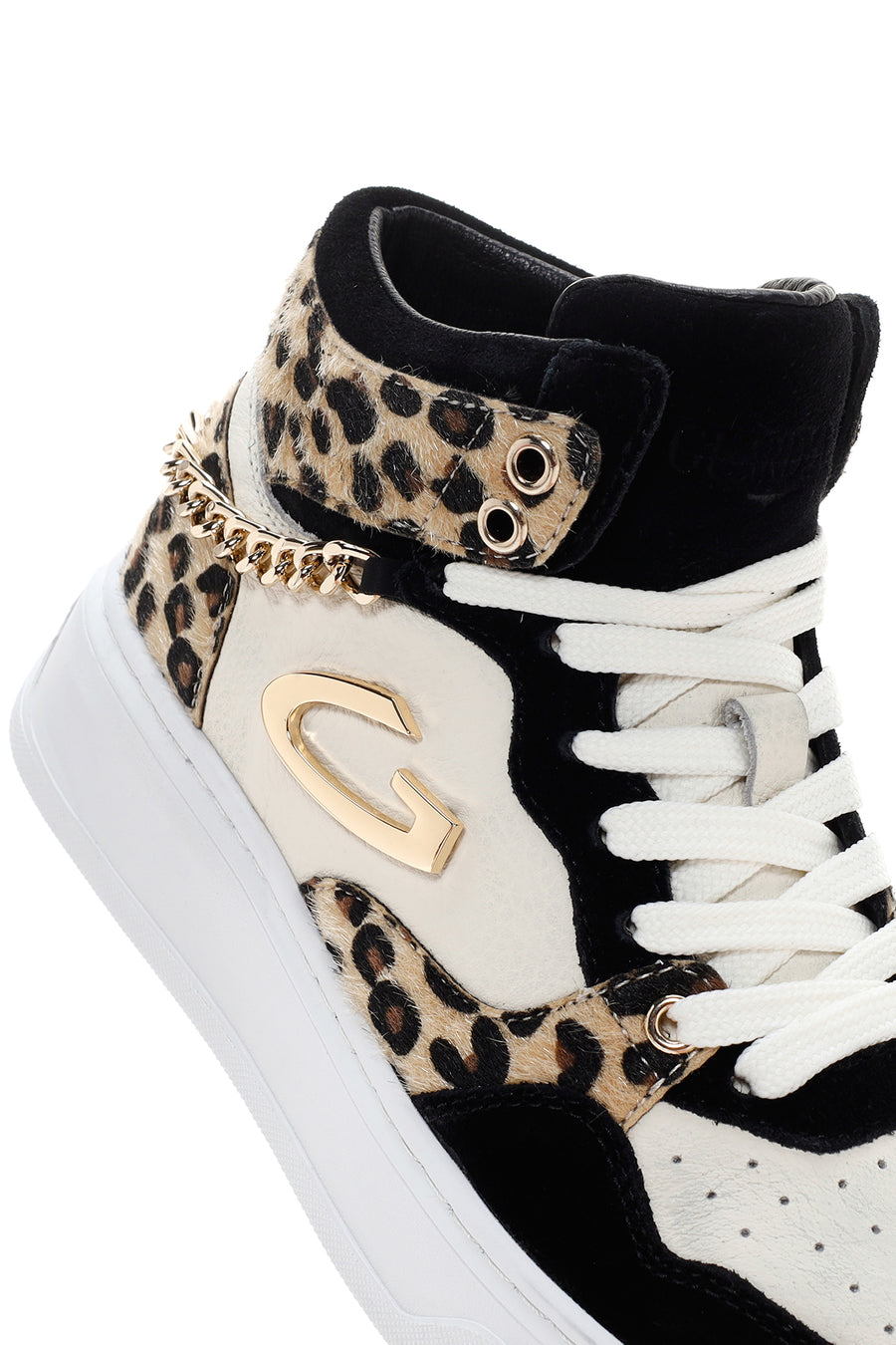 Alberto Guardiani Kadın Siyah Beyaz Leopar Deri Kalın Tabanlı Bilekli Sneaker