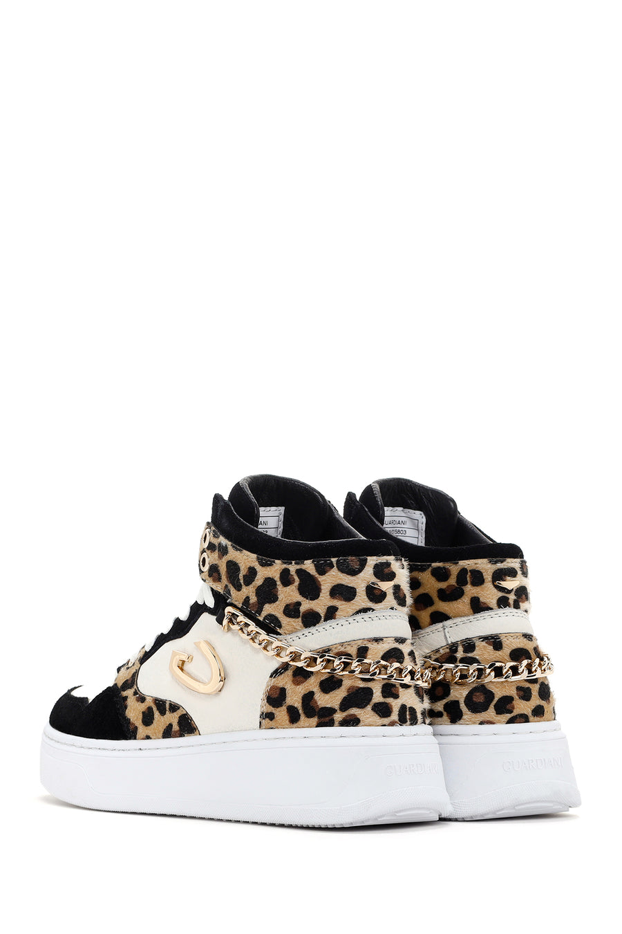 Alberto Guardiani Kadın Siyah Beyaz Leopar Deri Kalın Tabanlı Bilekli Sneaker