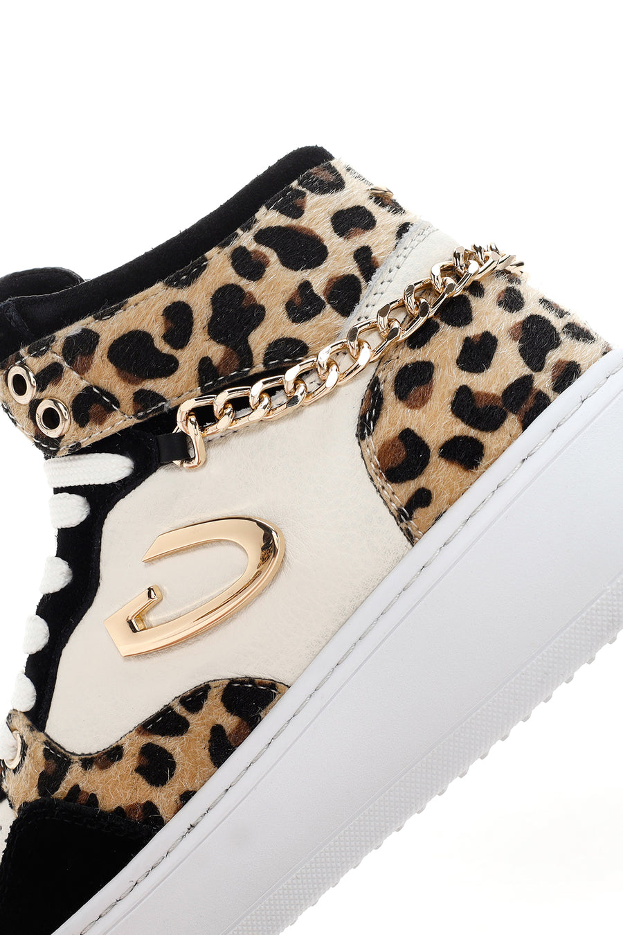 Alberto Guardiani Kadın Siyah Beyaz Leopar Deri Kalın Tabanlı Bilekli Sneaker