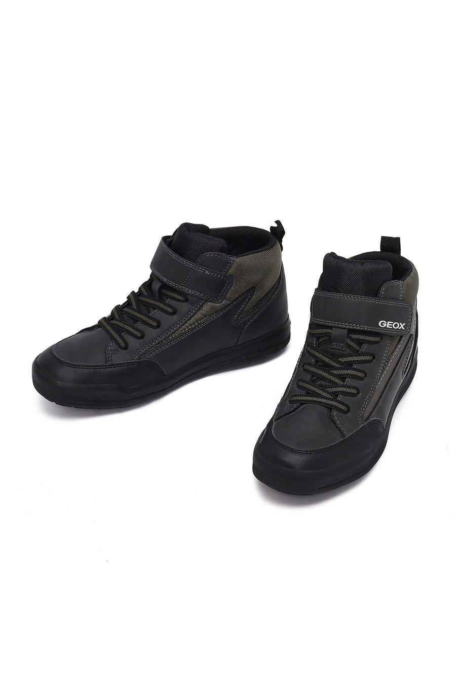Geox Boys Black Arzach High Lace-Up Strapped Leather Boots