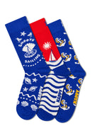 Happy Socks Woman Blue Beach-Themed Cotton 3-Pack Sock Set | Derimod
