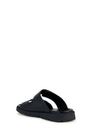 Geox Men's Black Xand Leather Slippers | Derimod