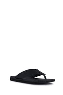 Geox Men's Black Erice Flip Flops Leather Slippers | Derimod