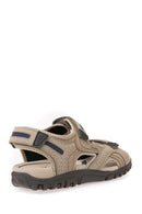 Geox Men's Beige Strada Ankle Strap Suede Leather Sandals | Derimod