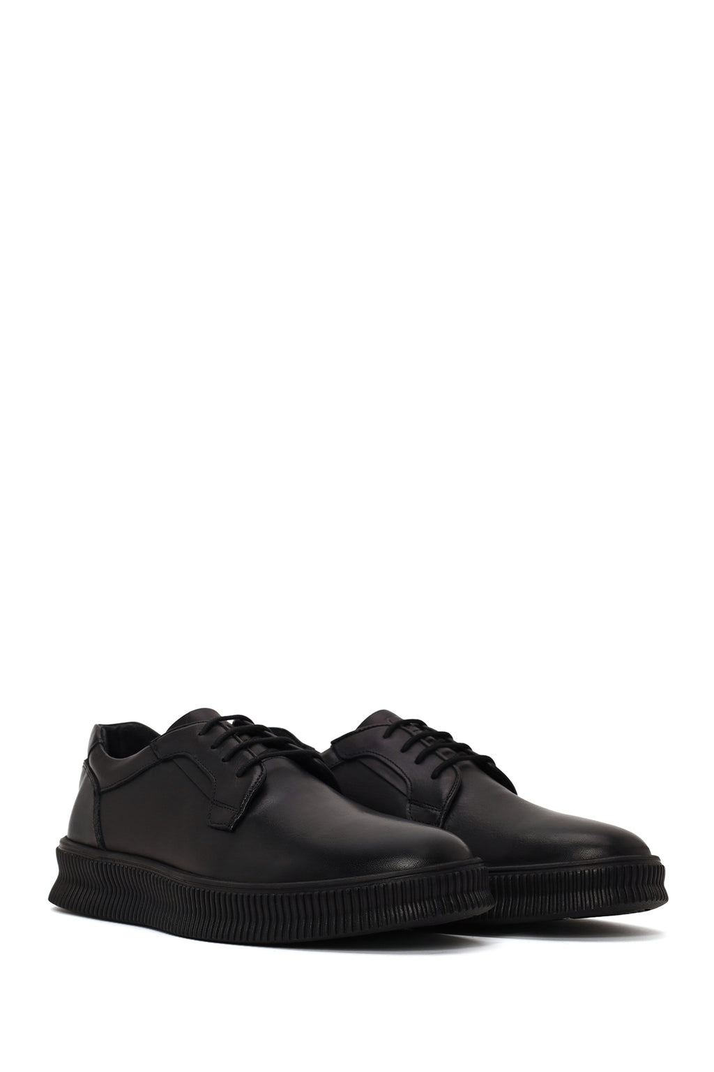 Erkek Siyah Bağcıklı Deri Sneaker