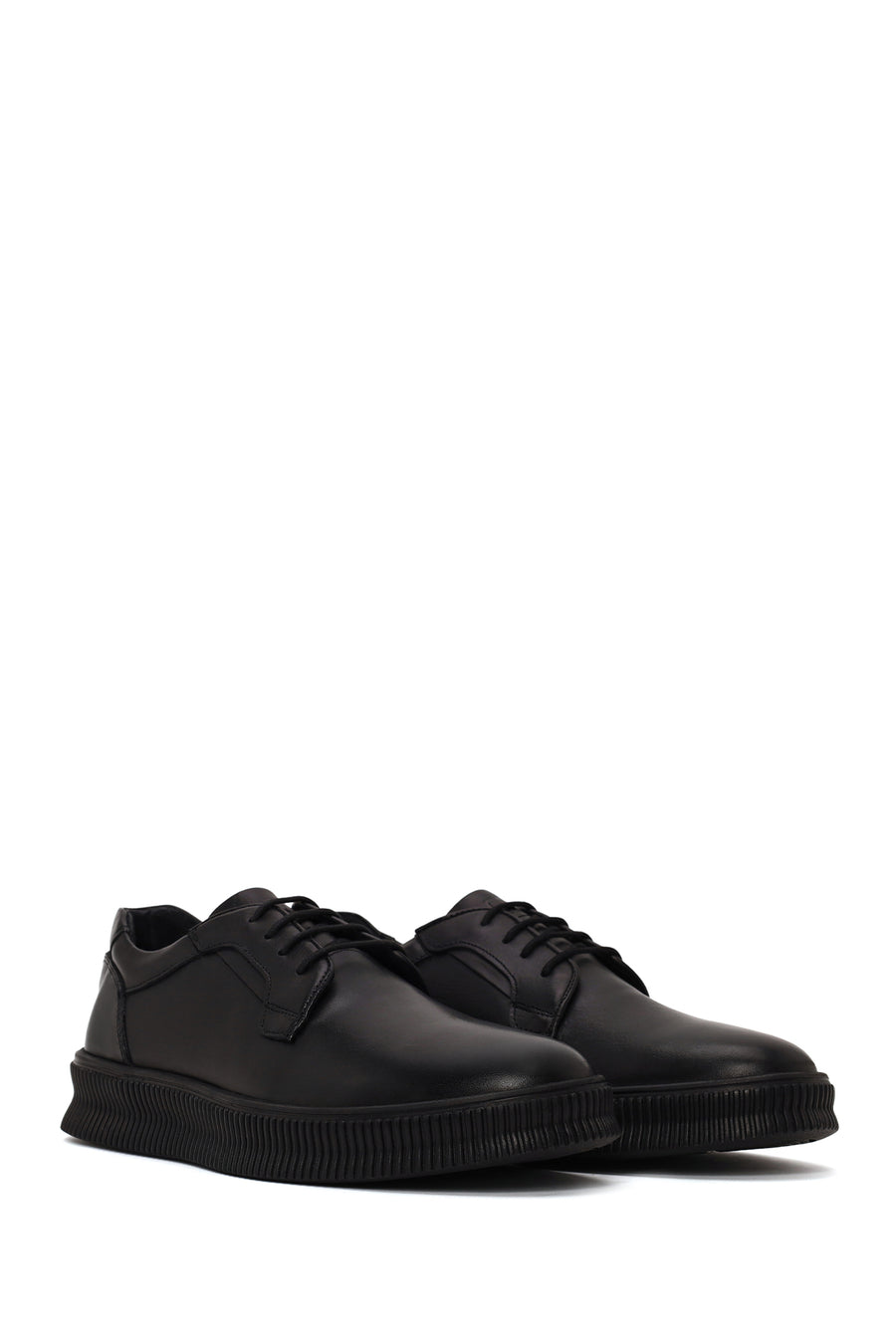 Erkek Siyah Bağcıklı Deri Sneaker