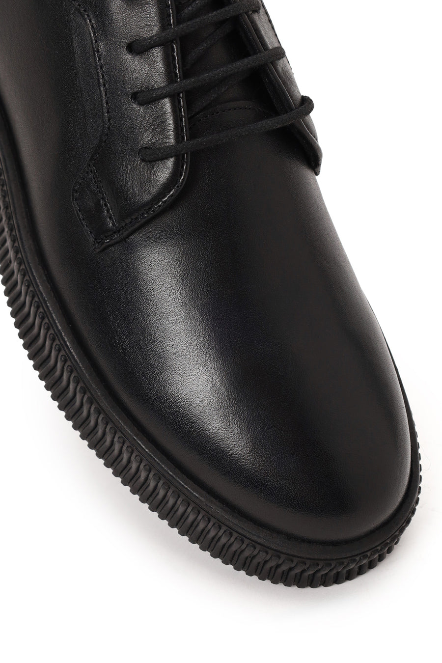 Erkek Siyah Bağcıklı Deri Sneaker