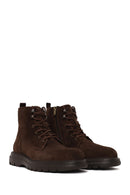 Male Brown Lace-Up Zip Closure Thick-Soled Suede Casual Boots | Derimod