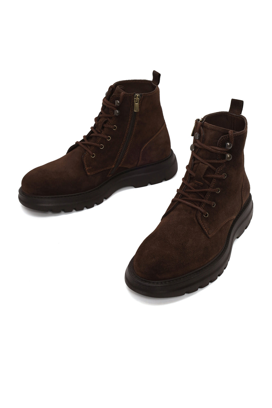 Male Brown Lace-Up Zip Closure Thick-Soled Suede Casual Boots
