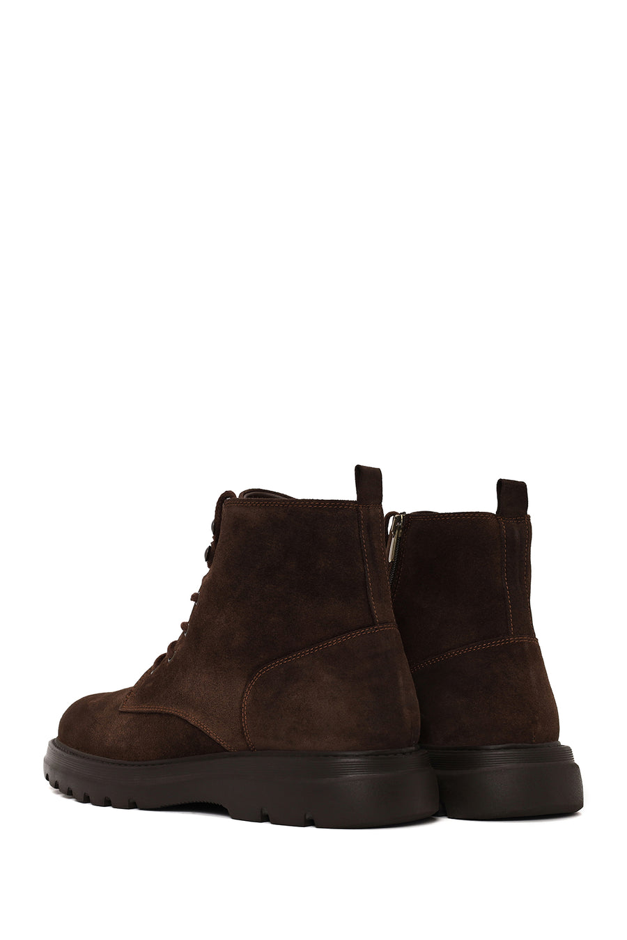 Male Brown Lace-Up Zip Closure Thick-Soled Suede Casual Boots