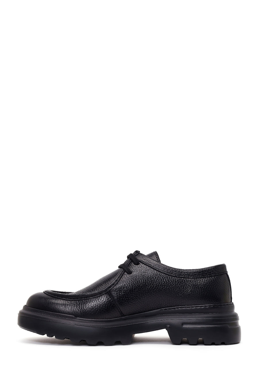 Male Black Lace-Up Thick-Soled Leather Casual Shoes