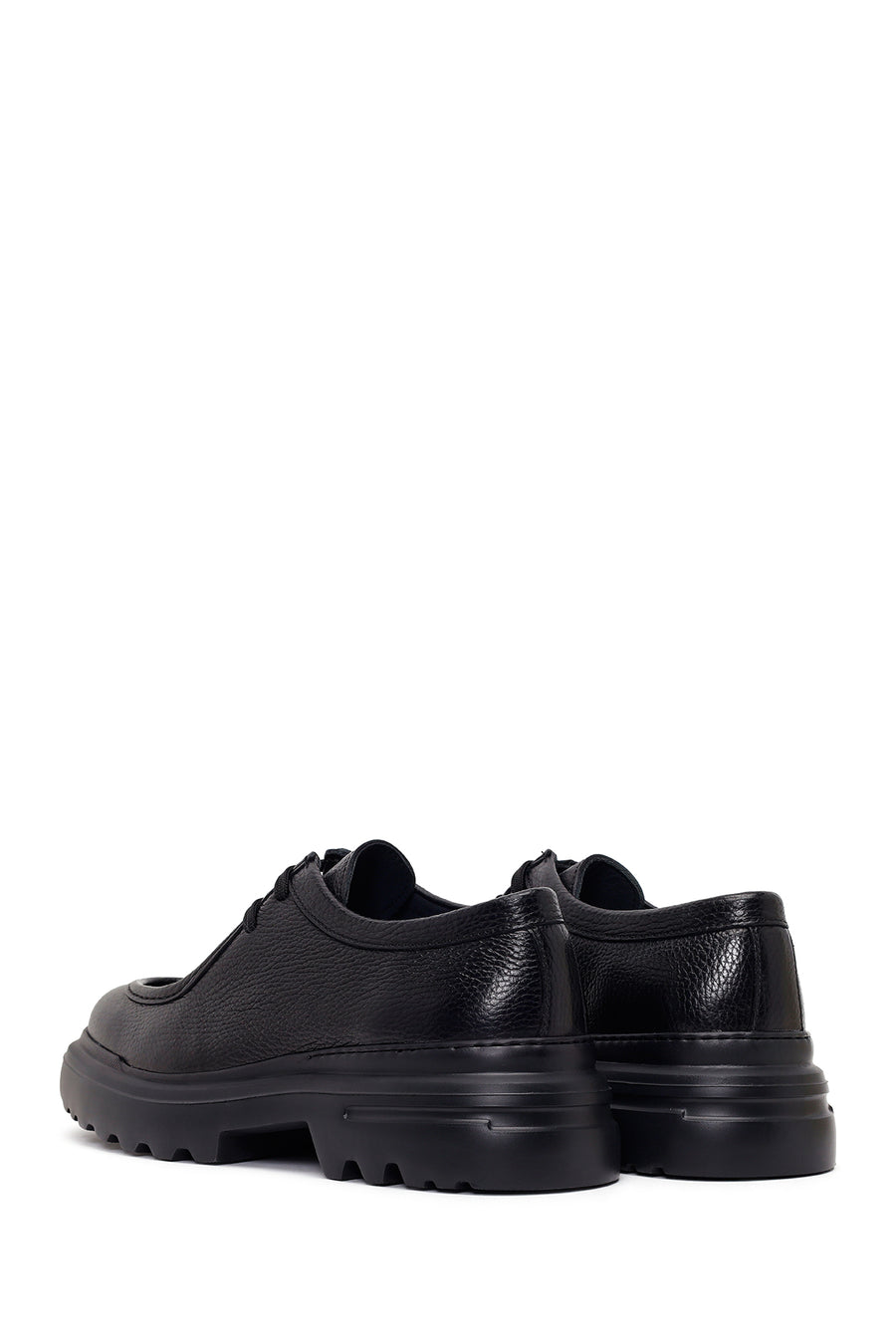 Male Black Lace-Up Thick-Soled Leather Casual Shoes