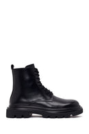 Male Black Lace-Up Zip Closure Thick-Soled Leather Combat Boots | Derimod