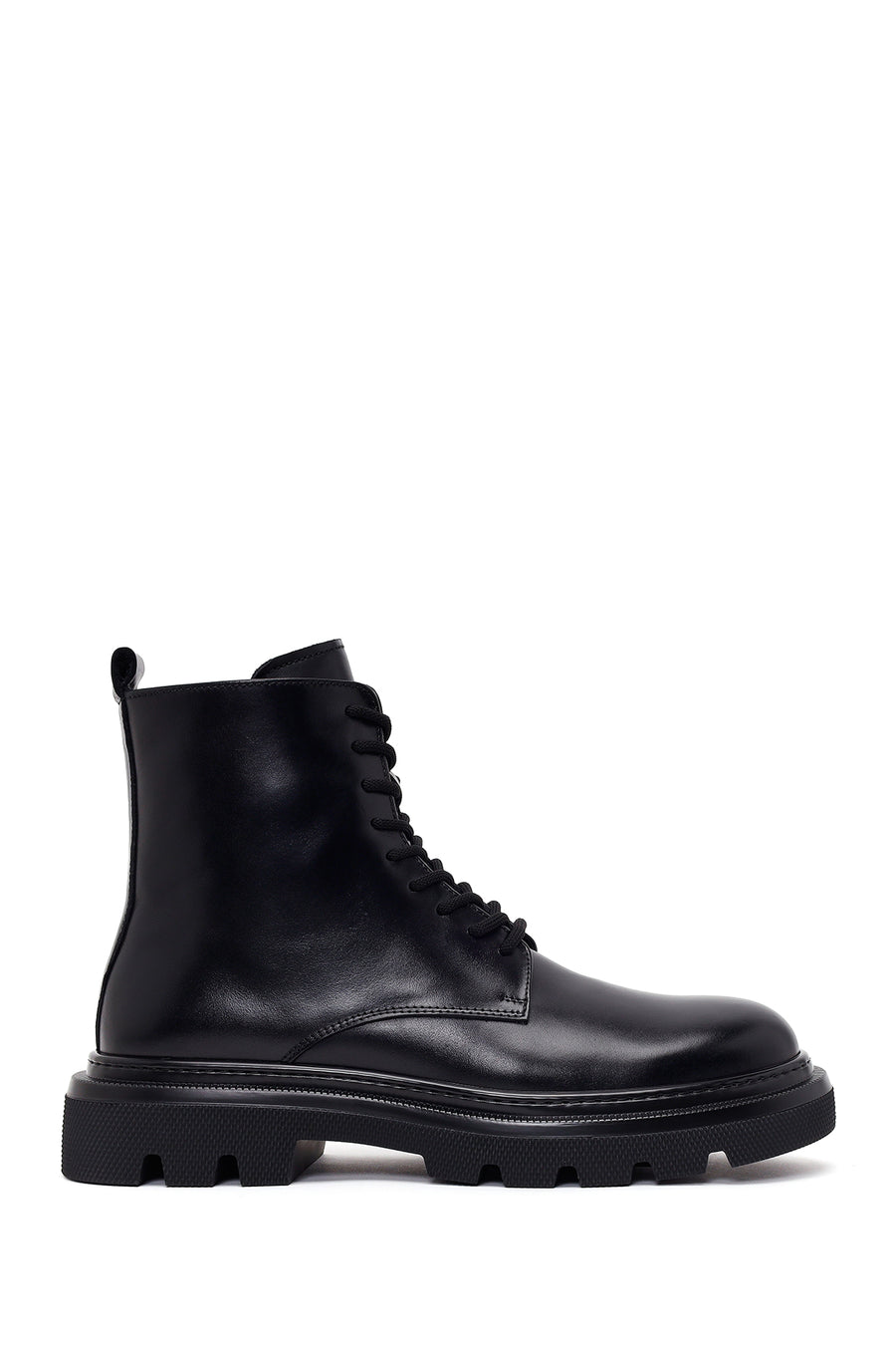 Male Black Lace-Up Zip Closure Thick-Soled Leather Combat Boots WM660019DV | Derimod