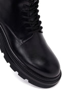 Male Black Lace-Up Zip Closure Thick-Soled Leather Combat Boots | Derimod