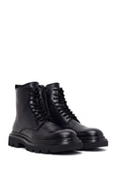 Male Black Lace-Up Zip Closure Thick-Soled Leather Combat Boots | Derimod